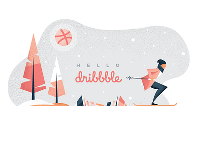 Hello Dribbble! debut first shot hello dribbble illustration landscape ski snow winter