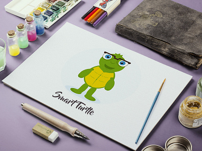 Smart Turtle cartoon character school turtle