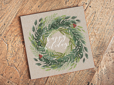 Happy Holidays Square Card christmas christmas card happy holidays holidays print watercolor wreath