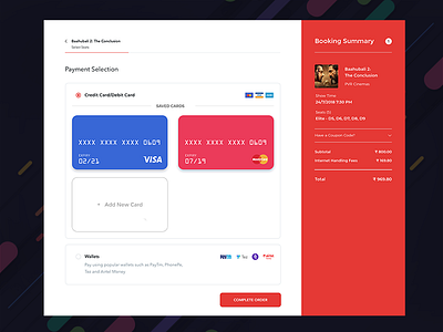 Movie Ticket - Payment Process Concept UI branding card cinema design flat interface money movie red sketch ui website