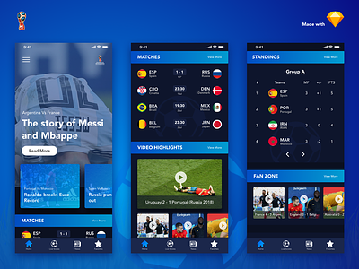 FIFA World Cup 2018 App Redesign android app clean football messi redesign ronaldo sports ui worldcup