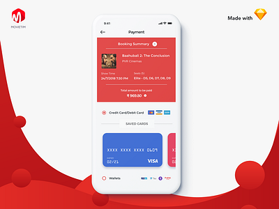 MovieTim - Ticket Booking Payment Process UI app branding card checkout clean flat movie payment red ticket ui