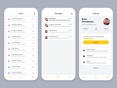 Band Memos app ui desgin ux design