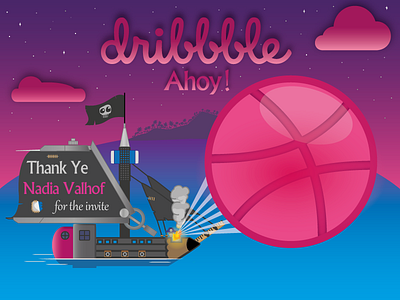 Hello Dribbble! ahoy debut hello island night pencil pirate sea ship shot