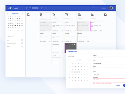 iTx Nova calendar cards desktop management tasks time ui ux