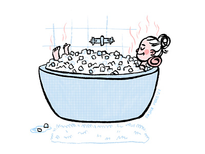 Taking an ice bath artist comics cute drawing digital illustration drawing funny illustration heatwave hot ice bath illustration illustration art minimalistic procreate relatable comic weather