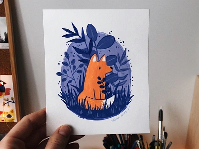 Red fox. Gouache animal animalillustration artist cartoon illustration character cute cute illustration drawing fox illustration gouache illustration illustrator minimalistic orange painting paintings purple red simple illustration