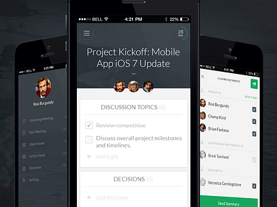 MeetingHero: App Screens app cards ios iphone mobile mobile app modal navigation phone productivity app wip