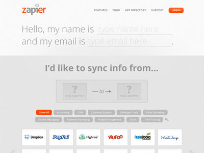 Zapier Home Normal api clean drag and drop filtering filters flow home homepage interface simple startup subtle texture ui ui design user dropdown user experience ux ux design web design zapier