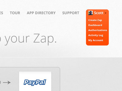 Zapier Logged in Account Menu