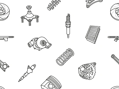 Auto car spare parts background auto automobile automotive car gear icon illustration machine mechanic motor part pictogram repair service set sign steering symbol tire vector