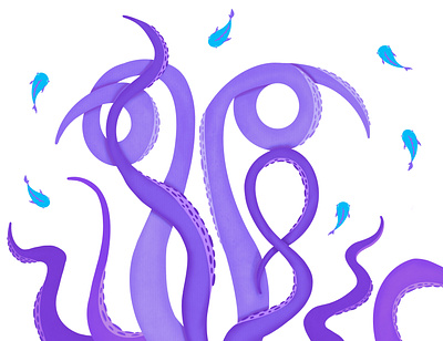 Violet tentacles of octopus among turquoise fish adorable angry biology cephalopod cuttlefish depth devilfish environment eyes flat fresh ink mascot mediterranean mollusk reef sea life sloped square submerged