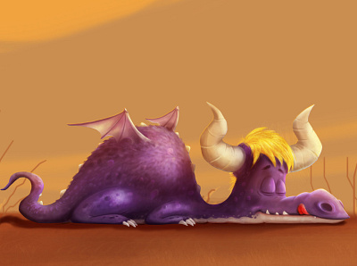 Dragond Character Concept batwings blondie character design concept dragons dusk game art horns purple sleeping wings