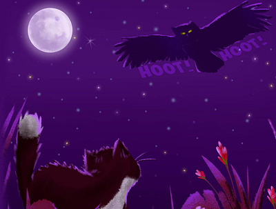 Night art book cat childrens book design illustration night owl picturebook