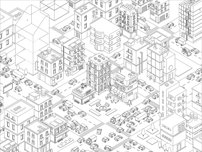 Vector city streets Intersection. 3d buildings contour illustration outline vector white