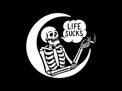 Life Sucks apparel art clothing design funny illustration reaper skeleton skull t shirt