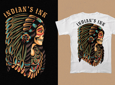Trad Indian Chief Girl apparel chief clothing design illustration indian skull t shirt tattoo