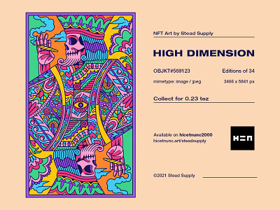 NFT Art "High Dimension" 2d 420 colorful cryptoart design hen hicetnunc illustration king marijuana nft nftart nftartist nftcollection playing cards skull tezos