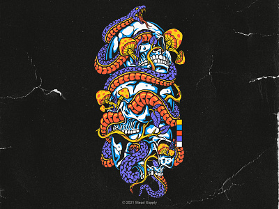 Deadly Combo 2d apparel clothing design graphic design illustration illustrator mushroom photoshop procreate skull snake t shirt tattoo