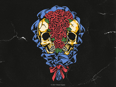 Bouquet from the dead 2d apparel clothing design graphic design illustration photoshop procreate rose skull t shirt tattoo