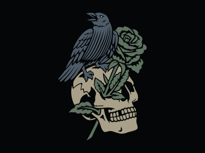 Raven & Skull apparel clothing forsale raven rose skull t shirt tattoo