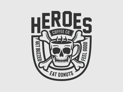 Heroes Coffee Co. badge bones branding coffee logo skull