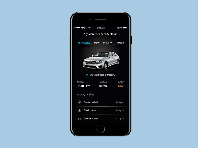 Mercedes Benz app animate animate car drive principle remote