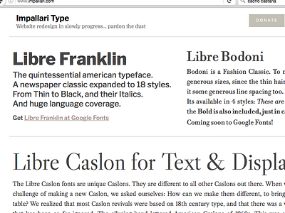 Website redesign in progress baskerville bodoni caslon fonts franklin