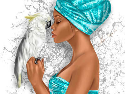 gril with a parrot 2d artwork design digitalart effects flat fun girl illustration love painting parrot procreate vector