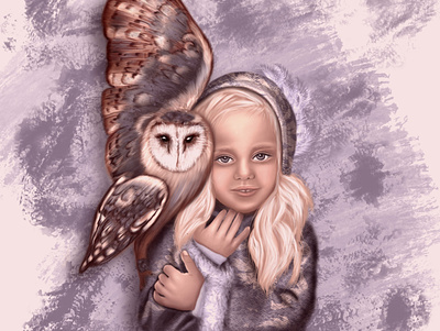 girl with owl animal artwork character design girl illustration illustration love owl person portrait персонаж