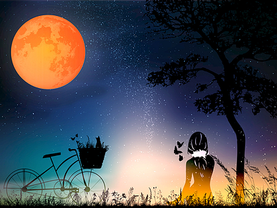 Moon and bycicle artwork bycicle illustration milkyway moon nightfall