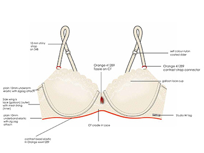 Cream Lace Padded Bra with contrast tassle cad