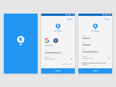 OMNITRASH - Splash and Sign-In/Sign-Up Screen 2d app branding design dribble flat graphic graphic design icon illustator interface logo minimal mobile pattern simple typography ui ux uid vector