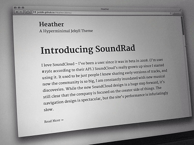 Heather - A Hyperminimal Jekyll Theme blog jekyll merriweather theme typography web
