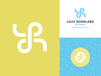 Lilly Scholars Network blue brand brand design brand identity design geometric icon lettermark logo pattern yellow