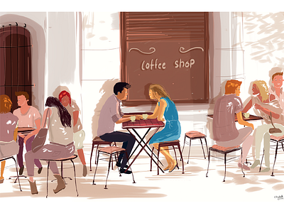 "At the Cafe" art daily design digital art doodle graphic design illustration illustrations illustrator ink sketch sketching