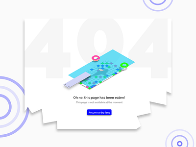 404 Splashed 404 bite button isometric shark splash ux
