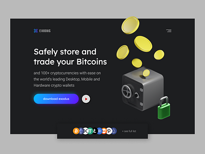 Landing Page - Daily UI 003 [dark version] 3d bitcoin blender crypto cryptocurrency daily ui design desktop exodus figma illustration landing page ui wallet web design