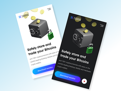 Landing Page - Daily UI 003 [mobile versions] 3d bitcoin blender crypto cryptocurrency daily ui design desktop exodus figma illustration landing page ui wallet