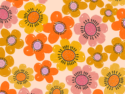 Retro floral pattern 70s brushstroke color floral pattern flowers procreate retro