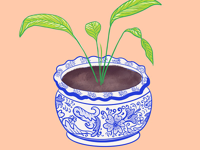 Blue and White Pottery Plant