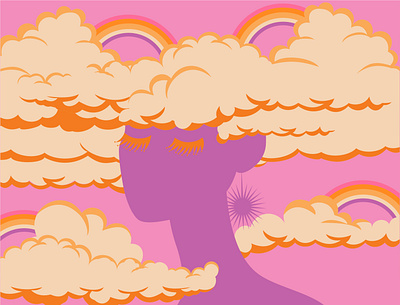 Head in the Clouds 01 clouds colorful feminine head in the clouds illustration portrait rainbow vector art woman woman illustration