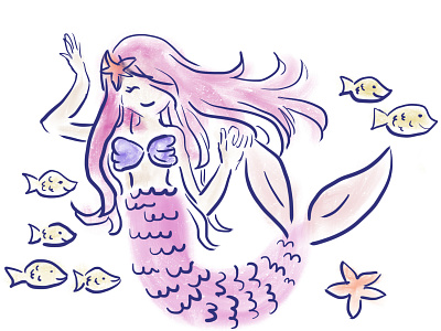 Mermaid Princess in Pink childrens illustration cute illustration kids little girls mermaid