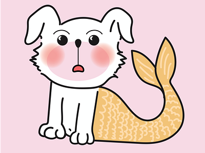 Embarassed Orange Merdoggo character character design character drawing cute cute animal dog illustration kawaii mermaid playful vector