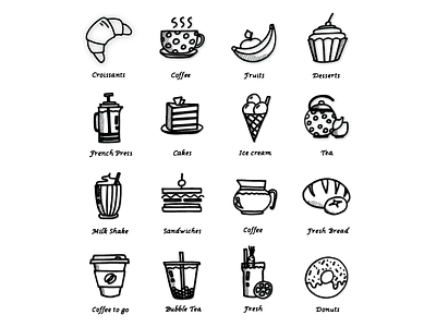 Hand-drawn style vectors cafe hand drawn style icons