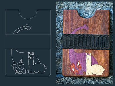 Spirit Family Wallet Design custom dinosaur fox llama outline spirit animal vector wallet wood