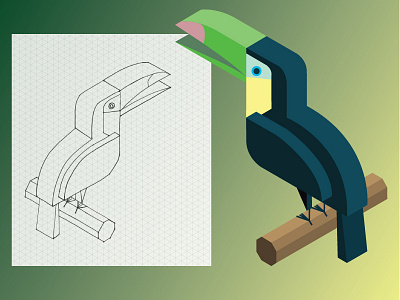 Isometric Toucan bird grid isometric sketch toucan vector