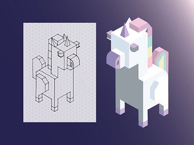 Isometric Unicorn grid isometric pastel sketch unicorn vector