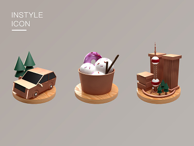 INSTYLE_ICON 3d gold icon ins wood