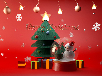 Merry Christmas c4d gift merry snow tree
